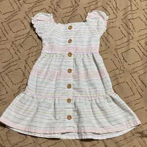 Penelope Mack White Dress with Pastel & gold Stripe Accents